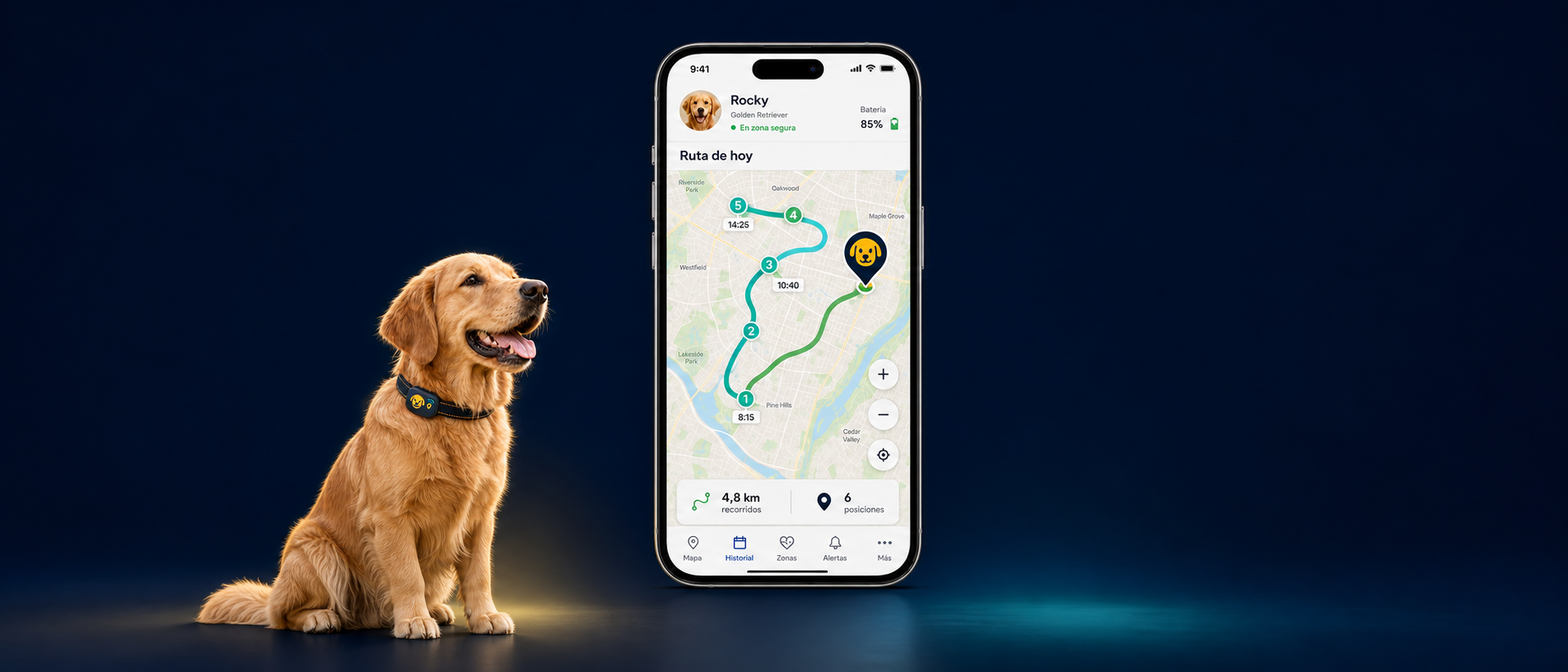 FiruApp daily route with six recorded pet positions